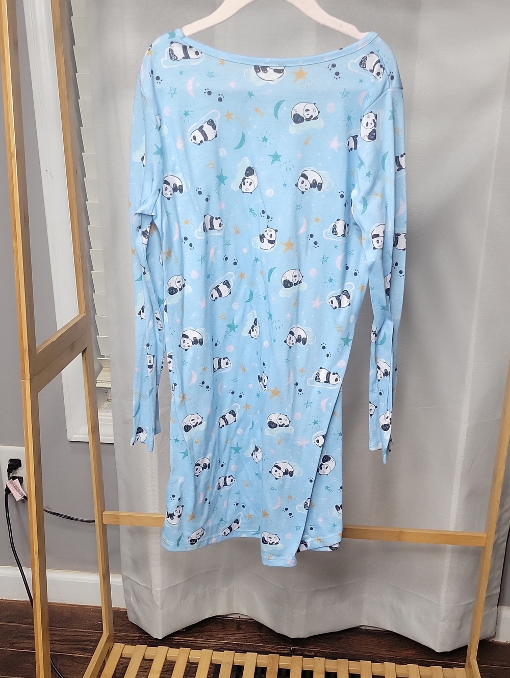 wonder nation Girls Light Blue Panda Moon Print Long-Sleeve Nightgown